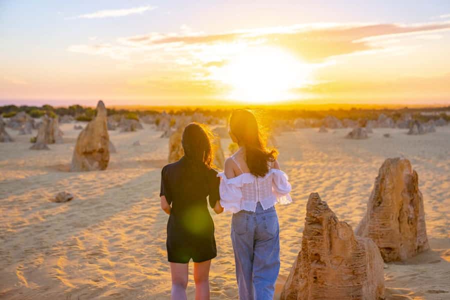 From Perth: Pinnacles Sunset and Stargazing Tour with Dinner - The first sight of the Pinnacles