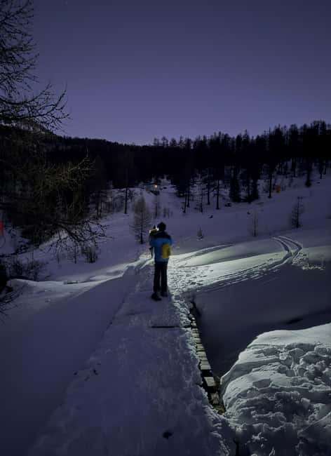 Milky Way: night snowshoe hike with a typical dinner in a mountain hut - From Via S. Isidoro 124 into the winter woods